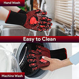 Guantes Barbacoa, Guantes para Horno Resistentes al Calor hasta 800℃ / 1472℉ para Cocina, Parrilla, Hornear, Microondas - certificación EN407(1 Par) (Rojo)