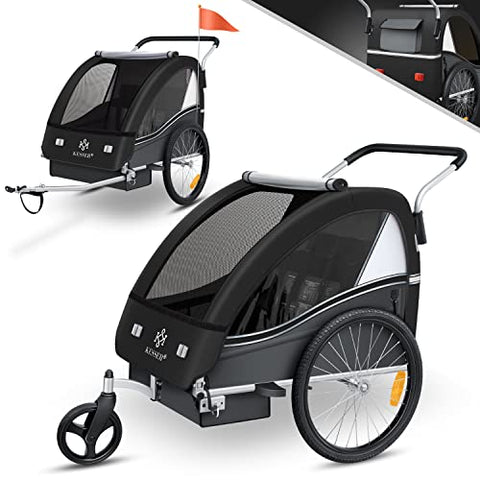 KESSER® Remolque Infantil para Bicicleta Sport-RX 2 en 1, función de Jogger, Remolque de Bicicleta Infantil + cinturón de Seguridad de 5 Puntos, 360 Rueda Delantera para Correr y Bicicleta