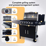 CCLIFE Barbacoa Gas 6+1 Quemadores BBQ Parrilla Barbacoa Gas con Bandeja de Goteo Aceite y Mesas laterales y Tapa y Ruedas, para Jardin, Terraza, Camping
