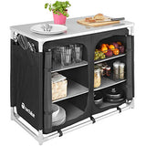 TecTake 800747 Cocina de Camping, Aluminio, Plegable para Exteriores, Patas Ajustables, Compartimentos, Negro, Incl. Bolsa de Transporte - Varios Modelos (Tipo 5 | No. 403348)