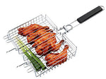 RoseFlower® Portátil Parrilla para Barbacoa de Acero Inoxidable con Mango de Madera Resistente al Calor