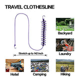 Wanxida 2 Piezas Portátil Tendedero, Elástico Ajustable Retráctil Cuerda de Ropa con 13pcs Hebillas de Posicionamiento Negro para Camping Senderismo Playa Viajes y Uso (Negro+Púrpura)