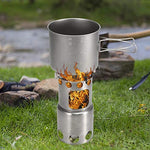 Juego de Utensilios de Cocina de Camping de Titanio, Estufa de Madera Backpacking y Vajilla
