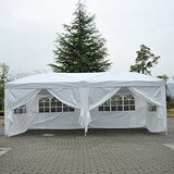 Outsunny Carpa Plegable en Acordeon 4 Paneles Laterales 2 Cortinas +Bolsa Transporte 5,91x2,97x2,55 m Blanco