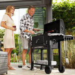 tectake Barbacoa de Carbón Vegetal, Parrilla de Mantenimiento de Calor, Estante Lateral Plegable, Termómetro Integrado, 2 Ruedas Grandes, Cajón de Cenizas, Negro