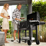 tectake Barbacoa de Carbón Vegetal, Parrilla de Mantenimiento de Calor, Estante Lateral Plegable, Termómetro Integrado, 2 Ruedas Grandes, Cajón de Cenizas, Negro