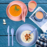 Odoland Cubiertos y Platos Kit de Trigo Ecológico para Acampar 24 Piezas con Platos Cuencos Tazas Tenedores Cucharas Cuchillos y Bolsa Portátil, Kit de Picnic para 4 Personas, Vajilla de Camping