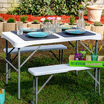 Juego de Mesa y Bancos para 4 Personas de Amanka, 112 x 61 cm, de plástico, Color Blanco