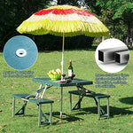 Outsunny Mesa Maleta de Camping Plegable Portátil 4 Asientos y Agujero Sombrilla Estructura Aluminio Playa Picnic 84.5x64.5x66cm (Verde)