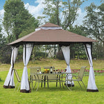 Outsunny Carpa Jardín o Terraza Color Café de 3x3m Cenador con Mosquitera Pabellón Gazebo con Techo con Ventilación