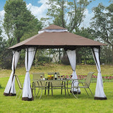 Outsunny Carpa Jardín o Terraza Color Café de 3x3m Cenador con Mosquitera Pabellón Gazebo con Techo con Ventilación