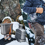 iBasingo Juego De Tazas De Cantina Militar De Matraz De Titanio Botella De Agua Tipo RiñóN De 1100 Ml Juego De Hervidor De Agua Para Exteriores Utensilios De Cocina Para Acampar Con Bolsa De Camuflaje