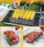 RoseFlower® Portátil Parrilla para Barbacoa de Acero Inoxidable con Mango de Madera Resistente al Calor