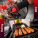 Guantes Barbacoa, Guantes para Horno Resistentes al Calor hasta 800℃ / 1472℉ para Cocina, Parrilla, Hornear, Microondas - certificación EN407(1 Par) (Rojo)