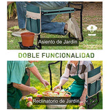 Outsunny Taburete de Jardín Plegable con Bolsa para Herramientas Protección Cojín Rodillas Asiento de Jardín con Almohadilla Altura Ajustable Soporta un máximo 150kg Color Verde Negro